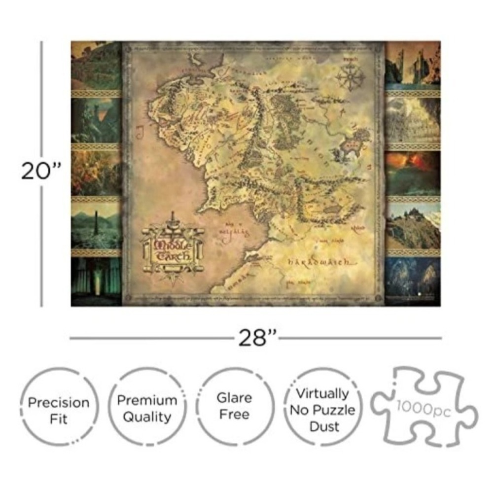 Lord of the Rings Map Jigsaw Puzzle 1000 Piece Aquarius Easy Framing Format NEW